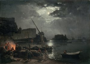 Uitzicht op Napels bij maanlicht, 1829